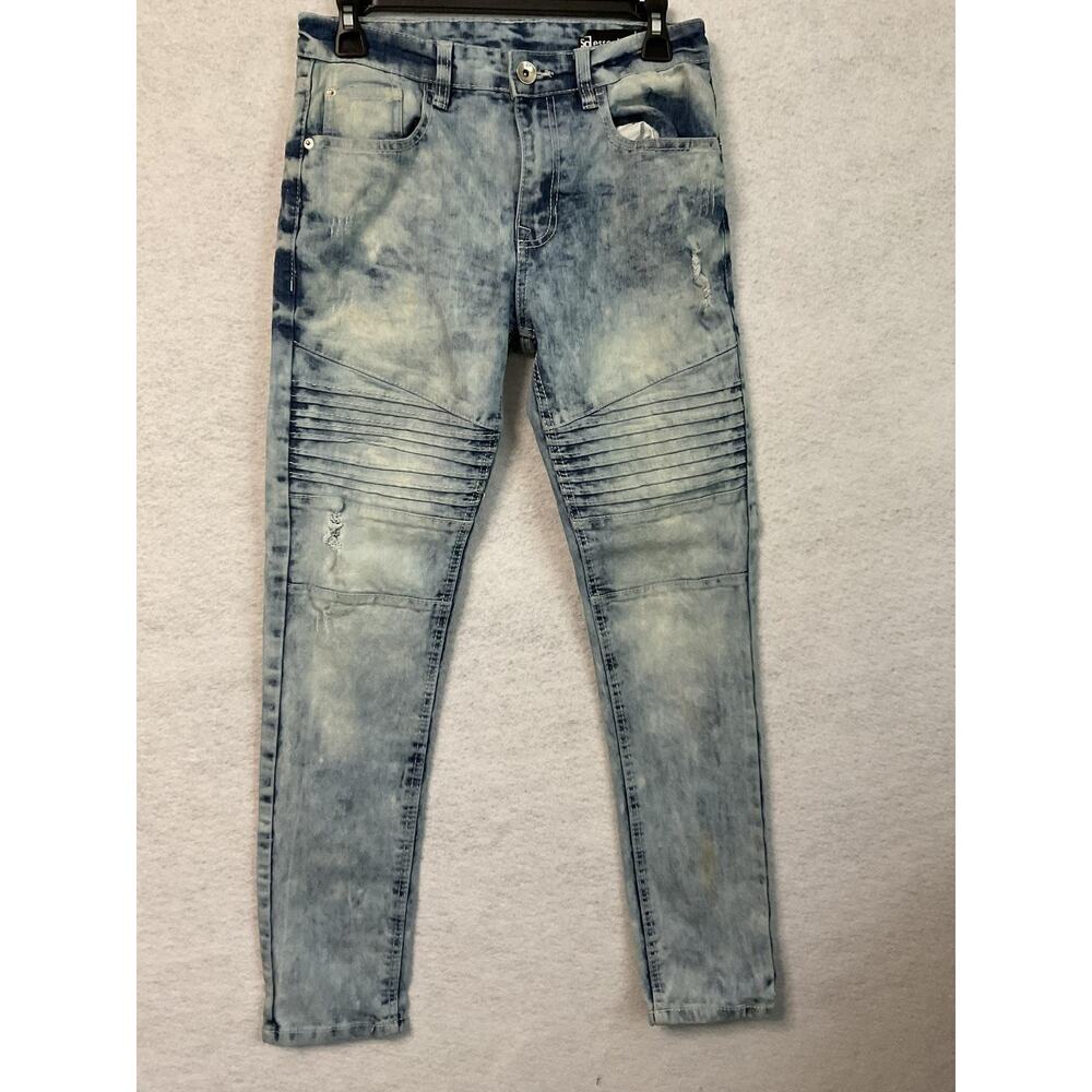 Essentials Jeans Mens 30x30 Skinny Moto Biker Acid Wash Ribbed Knees Distressed